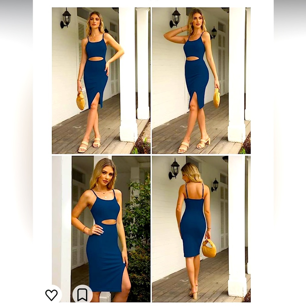 NWOT Pink Queen ribbed bodycon cutout midi dress with thigh slit- size small